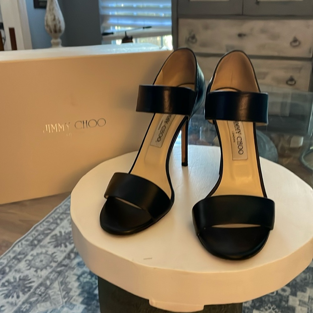 Jimmy Choo black open toe heels